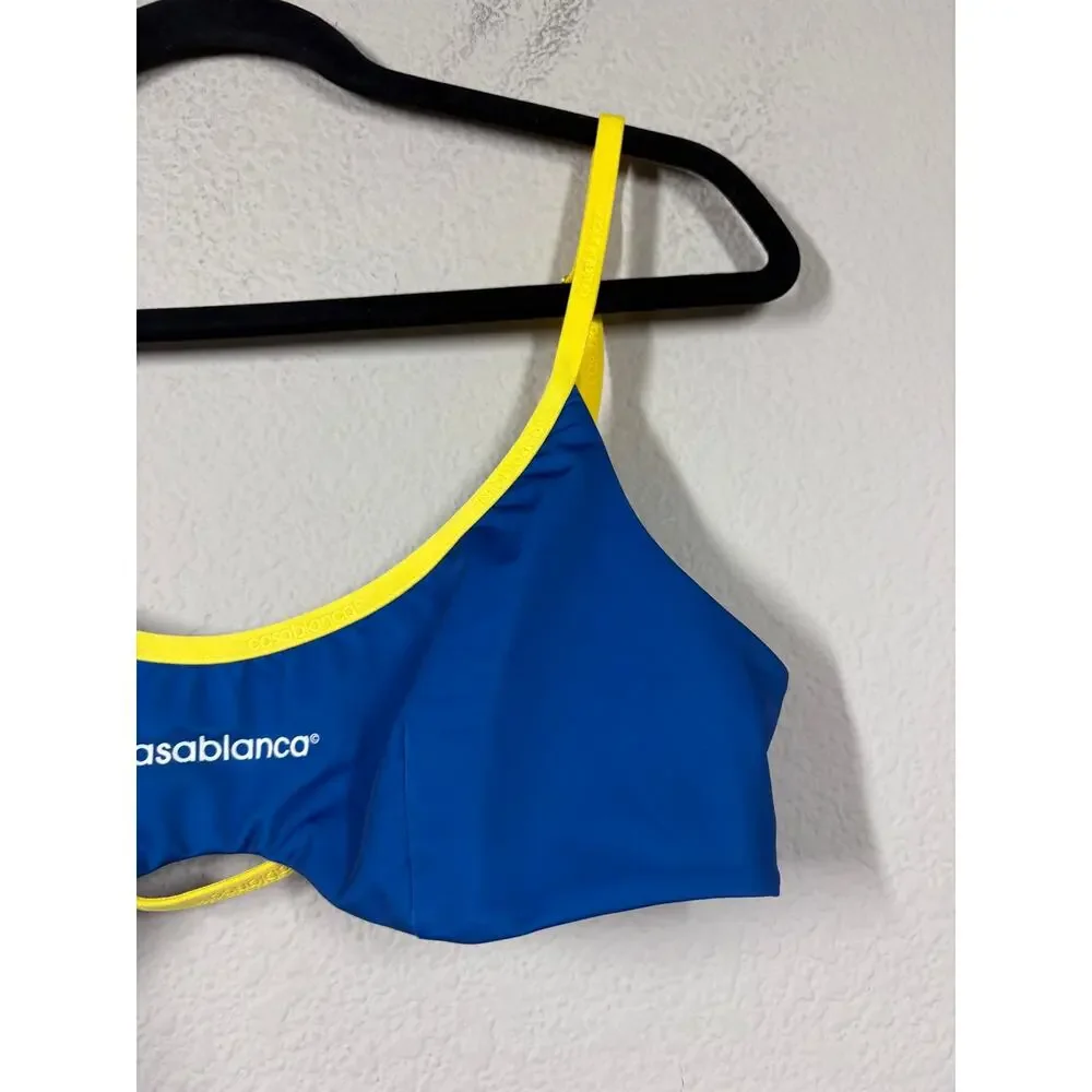 Casablanca Size Large Bikini Top Blue Yellow Adjustable Strap Beachwear Stretch - Picture 6 of 11